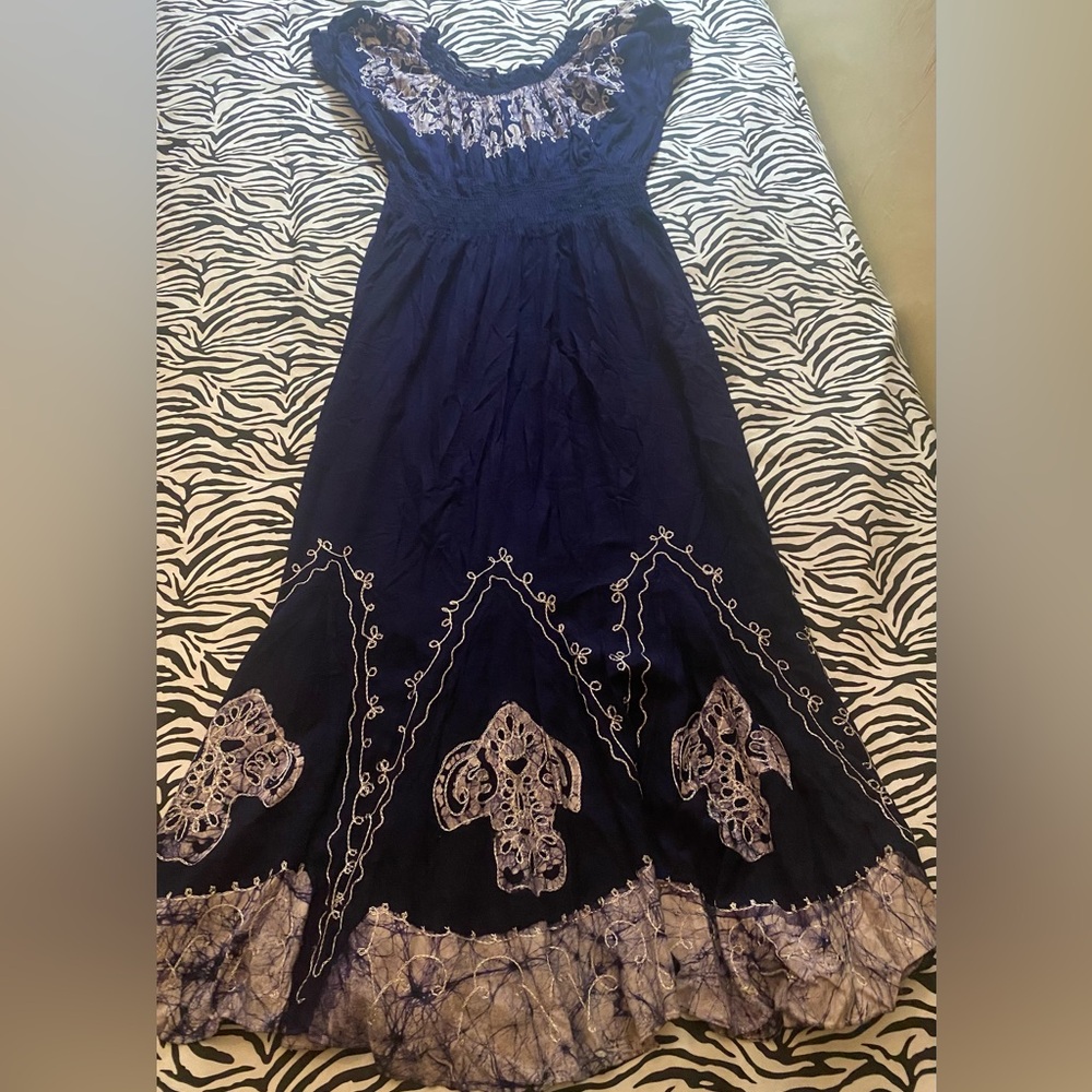 Elegant Navy Blue Embroidered Maxi Dress